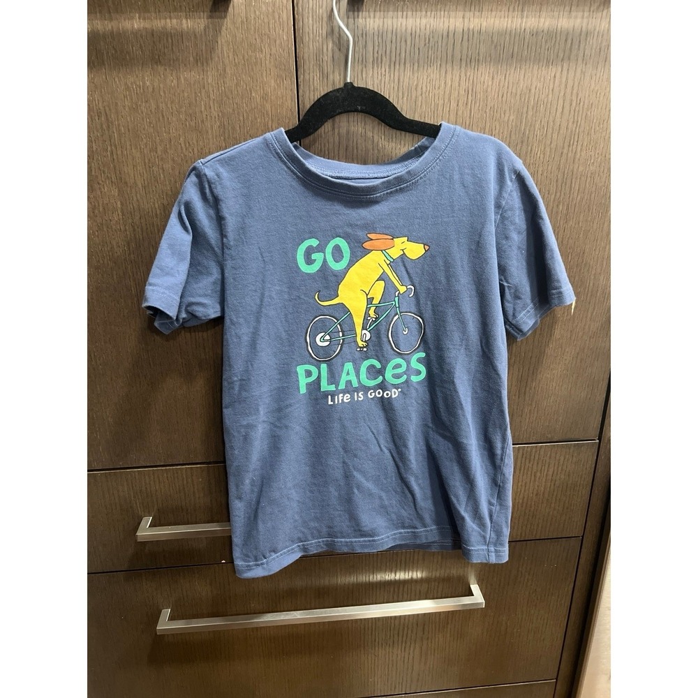 Life is Good Kid Short Sleeve shirt Blue with a Go Places kids medium